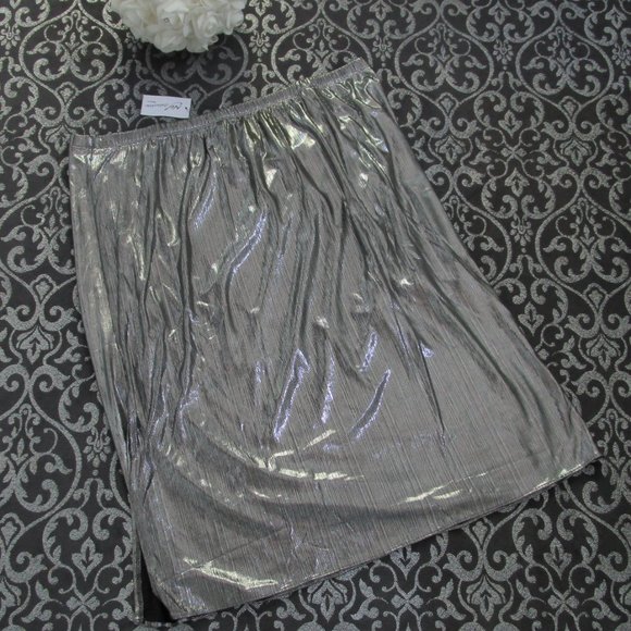 SALE NWT Macys Metallic Silver Foil Pull On Midi Skirt - Picture 6 of 8